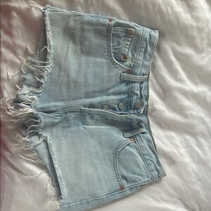 Levi's Light Blue Frayed Denim Shorts